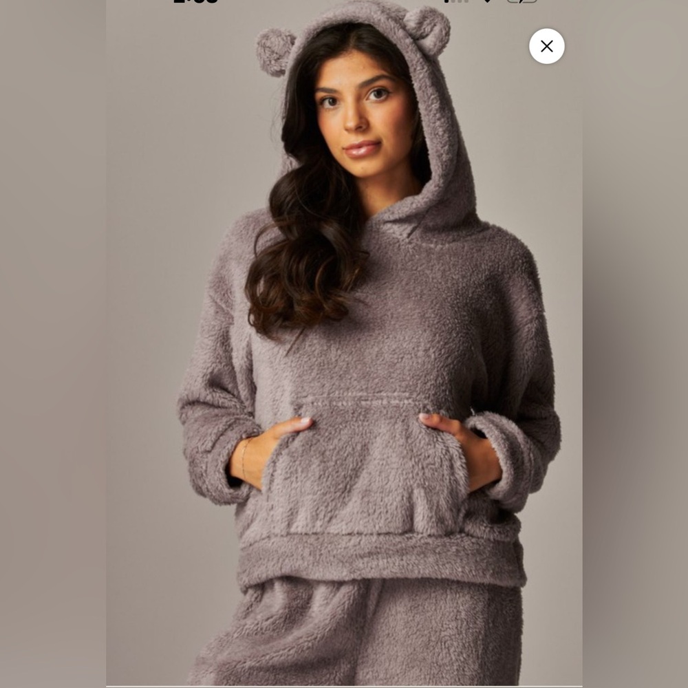 Love Poem Cozy Teddy Bear Taro Gray Fleece Hoodie w/ Jogger Set~Size Large ~NWT
